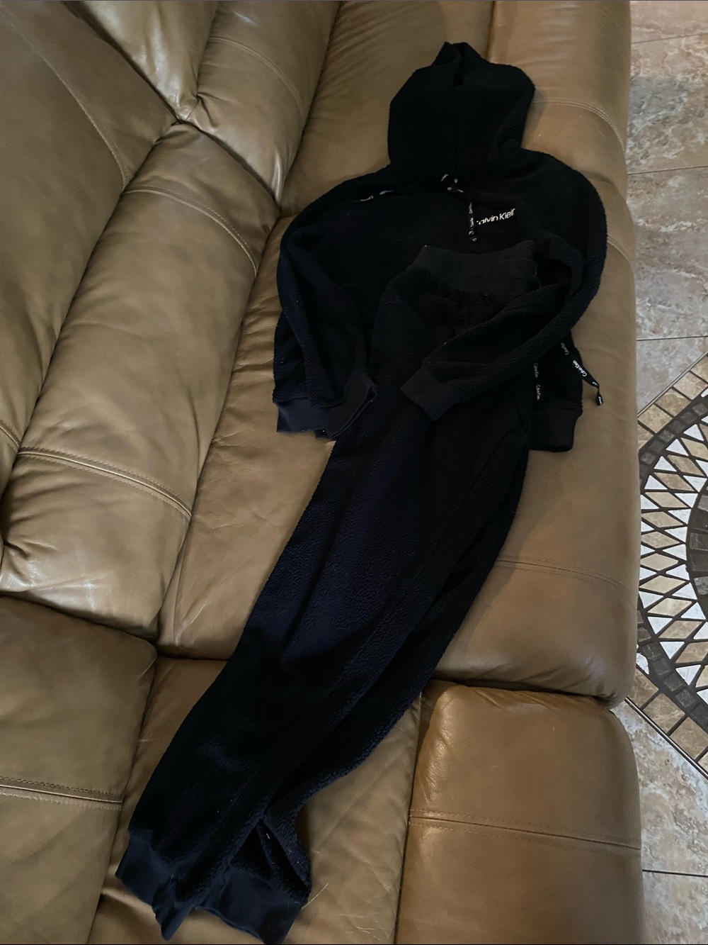 Calvin Klein Two-Piece Black Sherpa Fleece Loungewear Sweatsuit Set